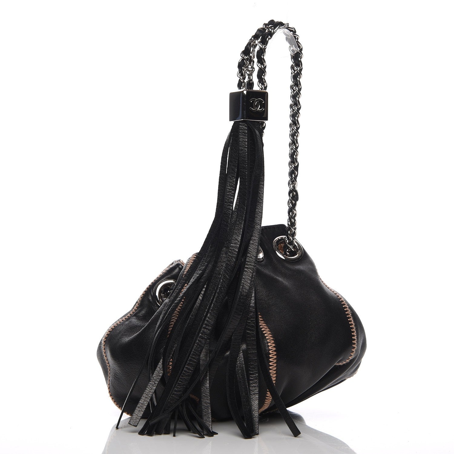 Chanel Lambskin Satin Reversible Mini Sac Cordon Black Peach 3 of 8
