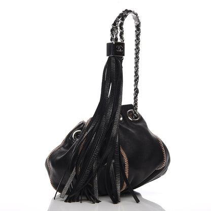 Chanel Lambskin Satin Reversible Mini Sac Cordon Black Peach 3 of 8