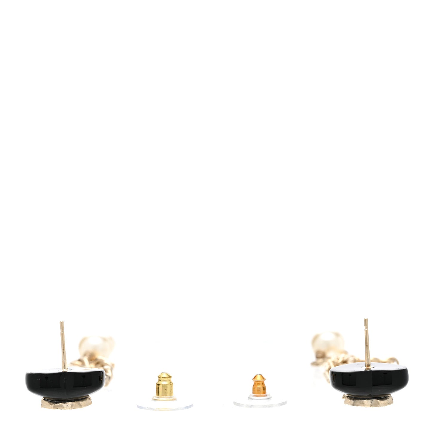 Resin Crystal Pearl CC Heart Chain Earrings Black Gold
