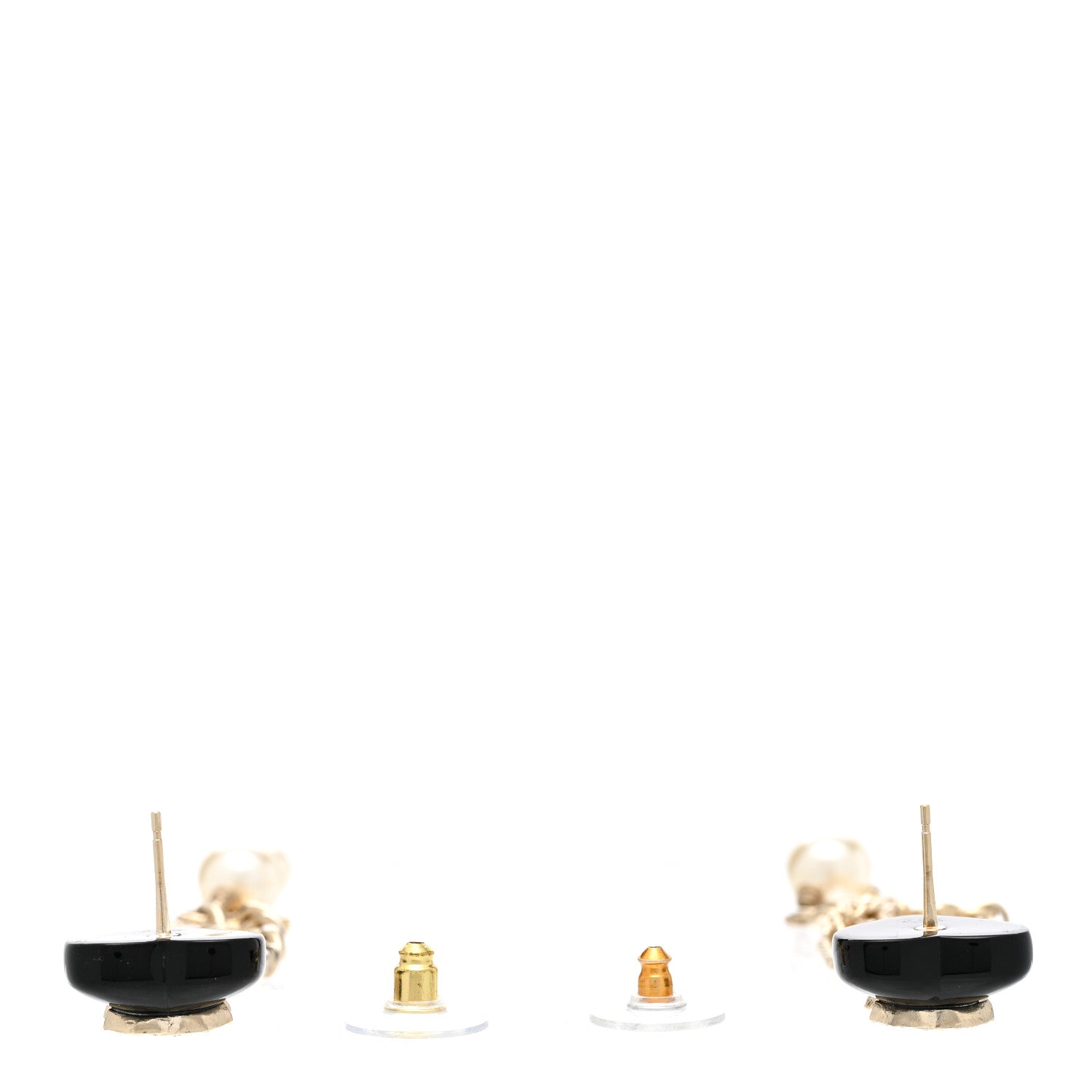 Chanel Resin Crystal Pearl CC Heart Chain Earrings Black Gold 3 of 5
