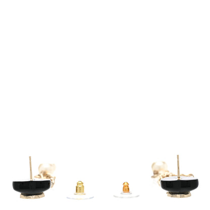 Chanel Resin Crystal Pearl CC Heart Chain Earrings Black Gold 3 of 5