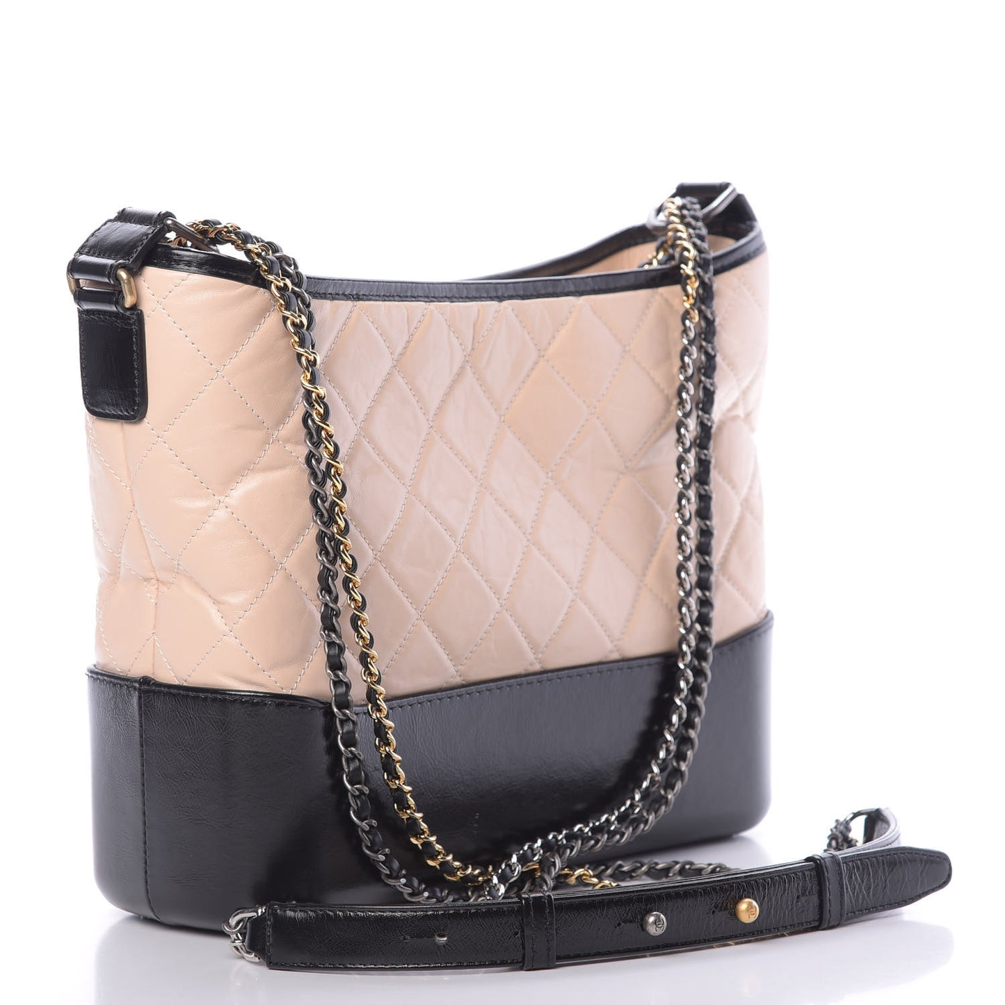 Aged Calfskin Quilted Medium Gabrielle Hobo Beige Black