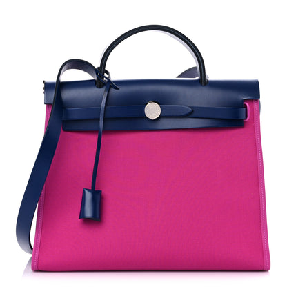 Hermes Vache Hunter Toile Officier Herbag Zip 31 PM Magnolia Bleu Saphir 3 of 11