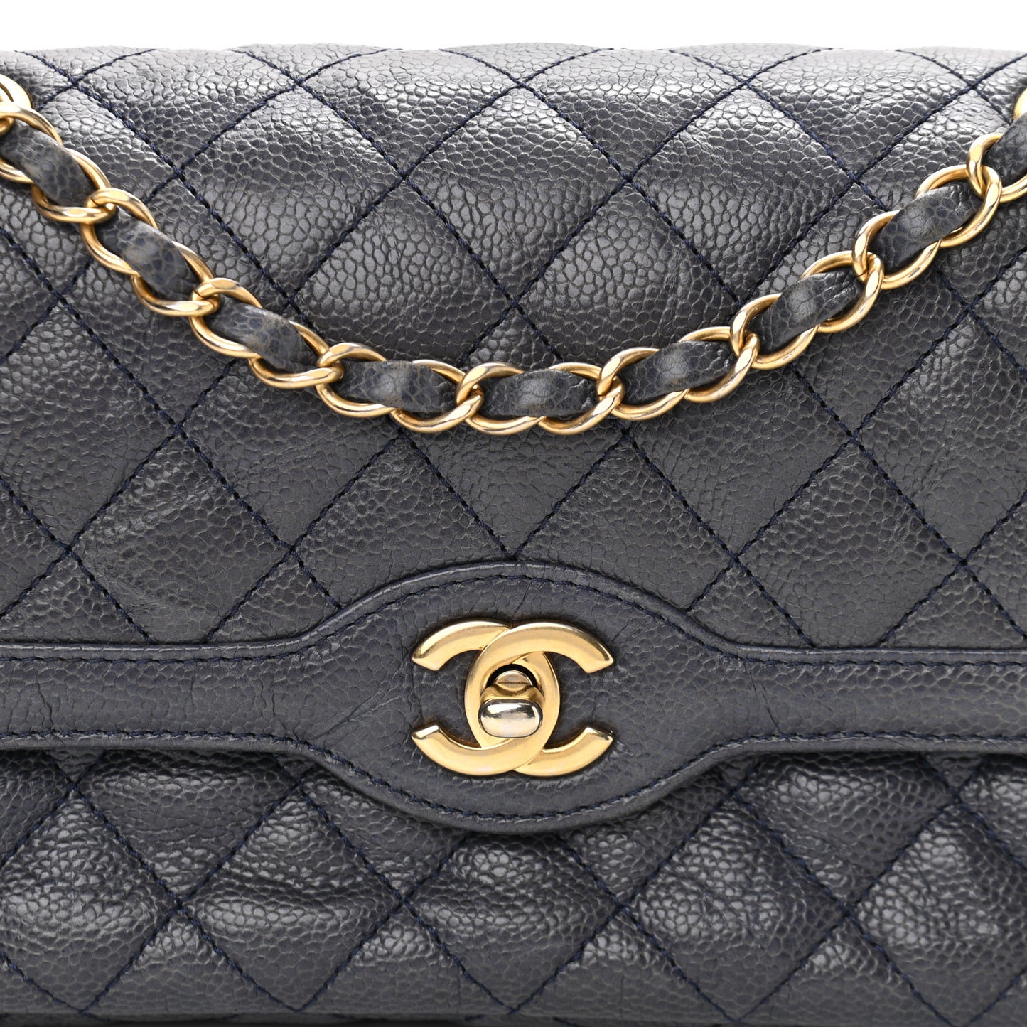 Crumpled Grained Calfskin Small Two Tone Flap Navy