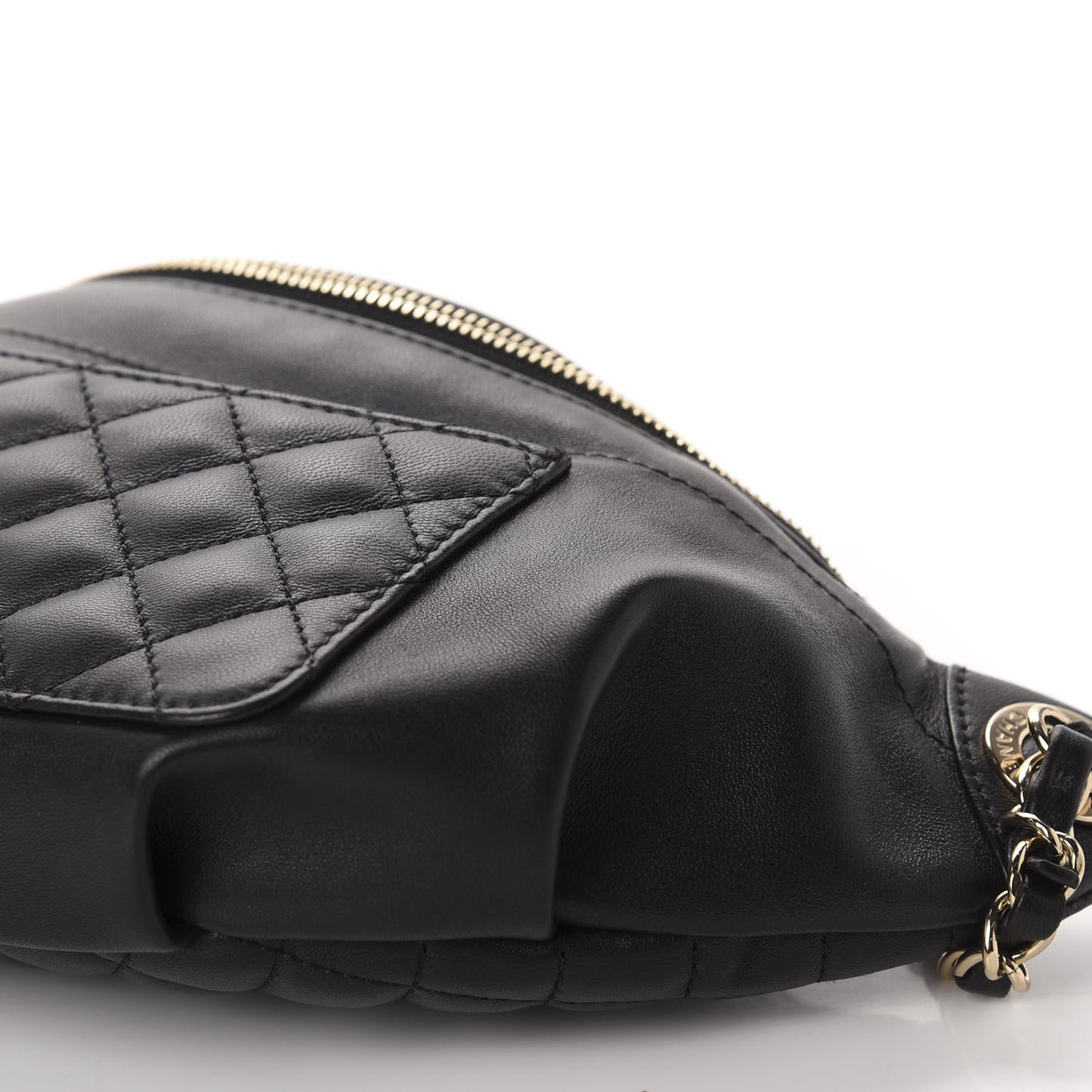 Lambskin Quilted Waist Bag Fanny Pack Black