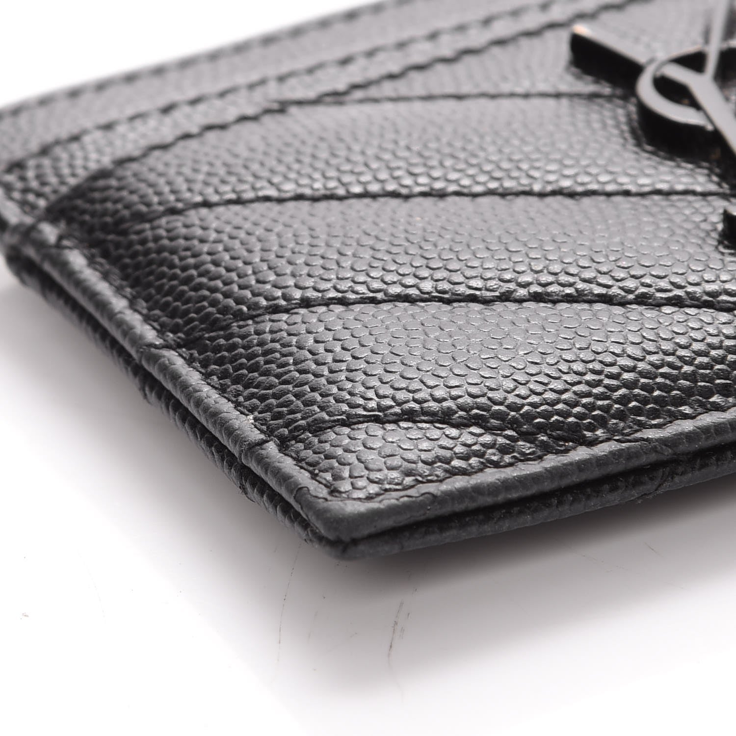 Saint Laurent Grain De Poudre Matelasse Chevron Monogram Credit Card Case Black 8 of 12