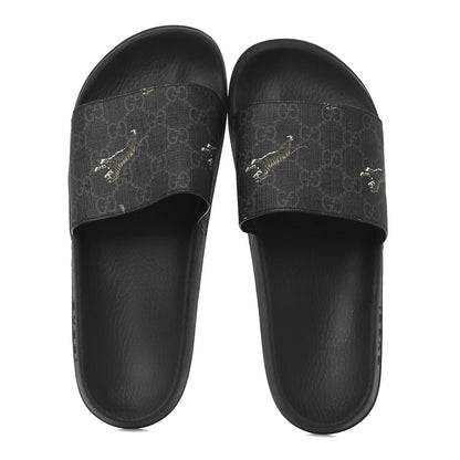 Gucci GG Supreme Monogram Tigers Mens Slide Sandals 10 Black Multicolor 2 of 10