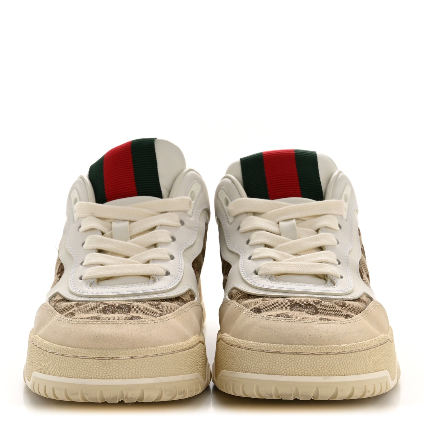 Calfskin GG Monogram Re-Web Womens Sneakers 39 White Beige Ebony