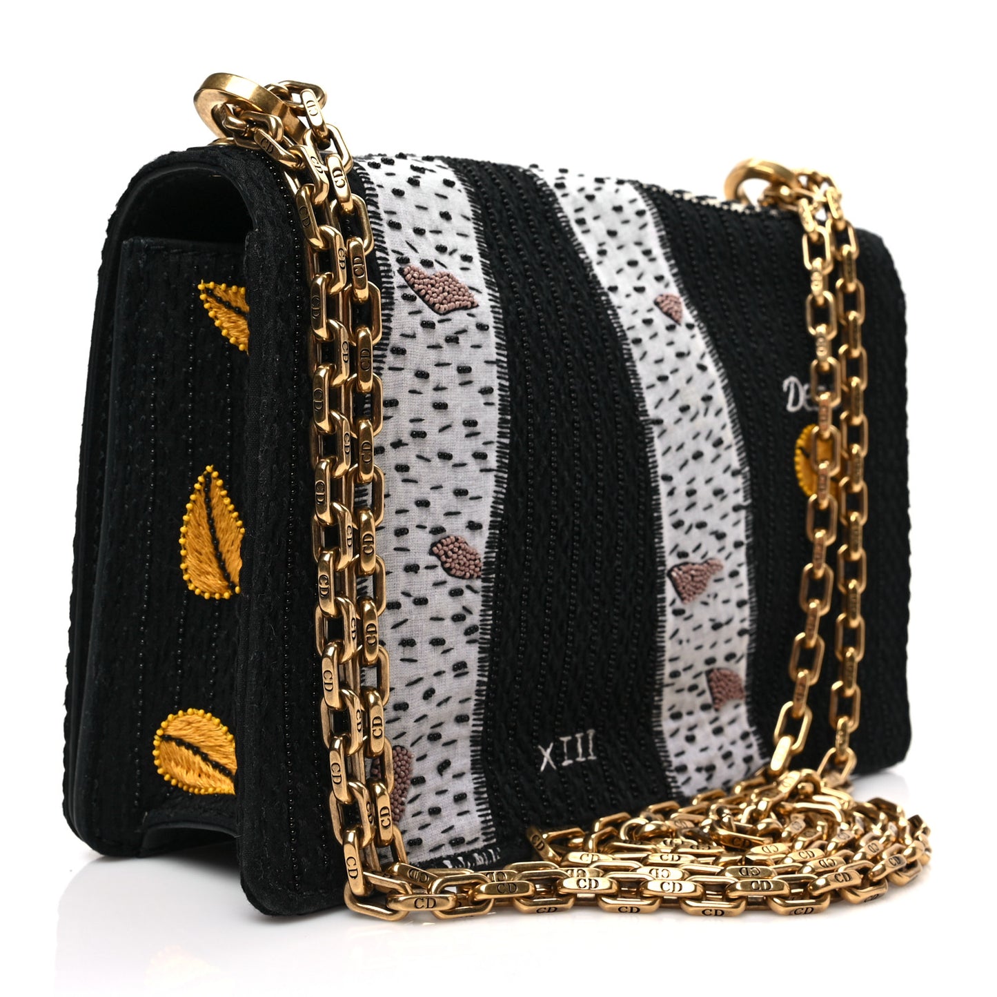 Canvas Embroidered Tarot J'Adior Chain Flap Bag Black Multicolor