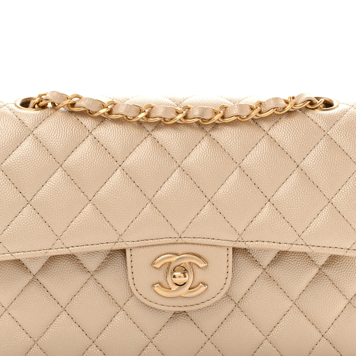 Metallic Caviar Quilted Small Double Flap Gold