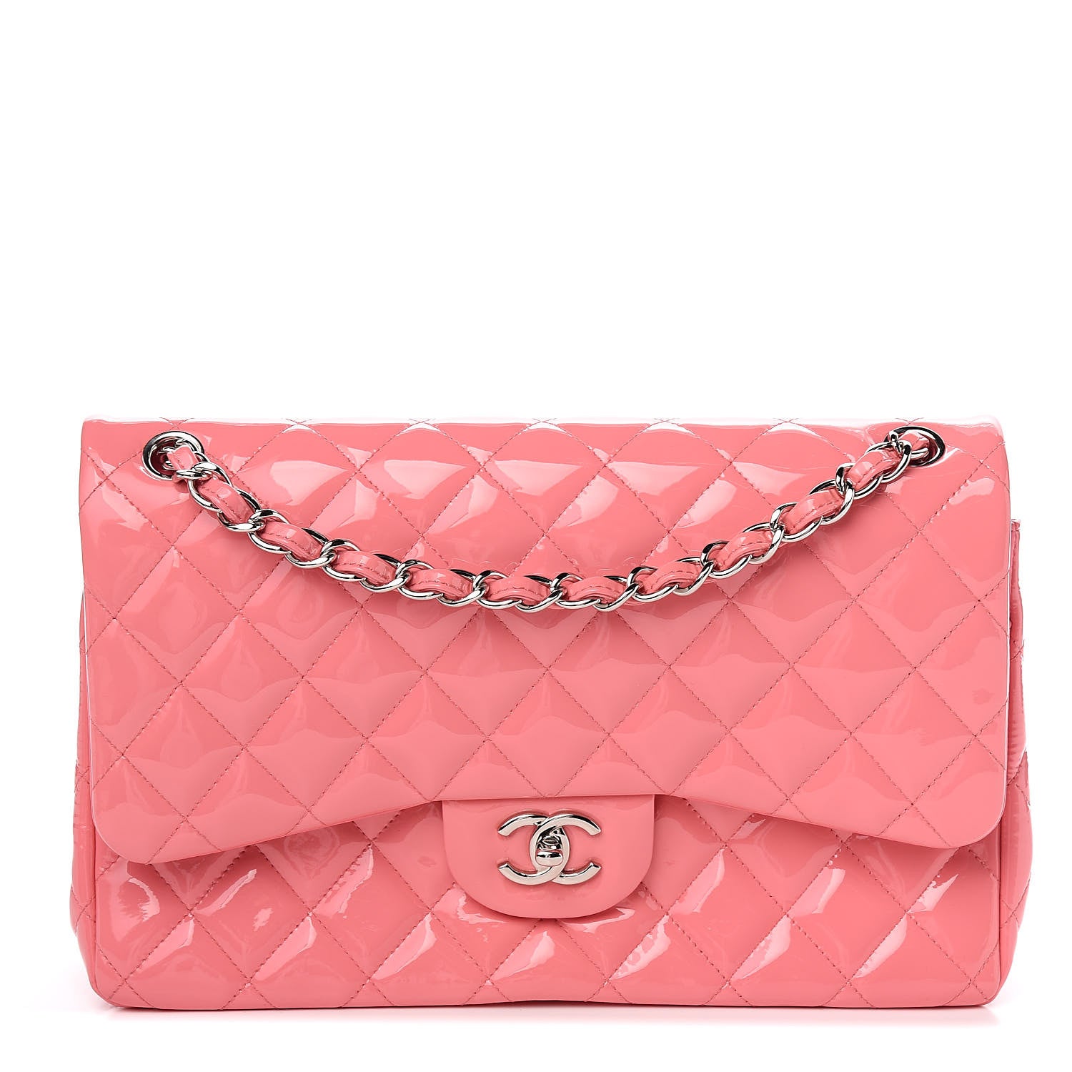 Chanel Patent Quilted Jumbo Double Flap Pink 1 of 9