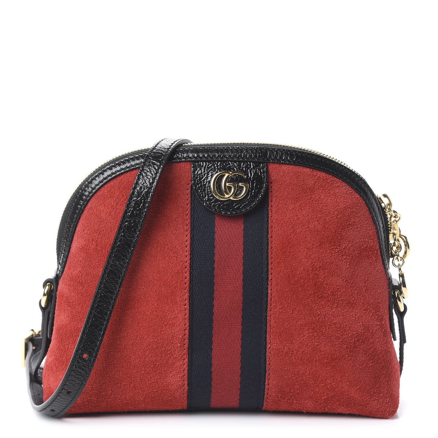 Suede Patent Web GG Small Ophidia Dome Shoulder Bag Hibiscus Red