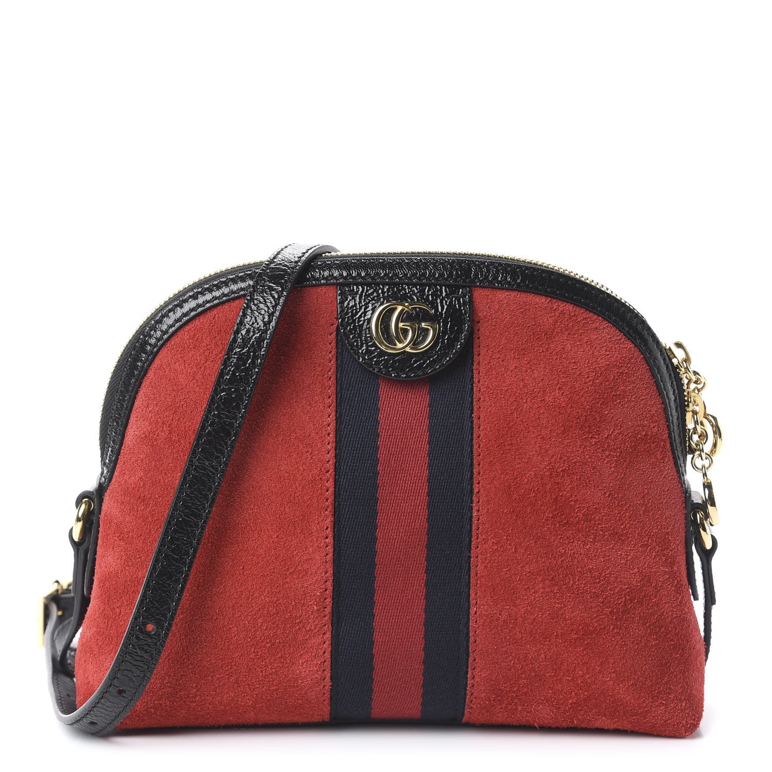 Gucci Suede Patent Web GG Small Ophidia Dome Shoulder Bag Hibiscus Red 1 of 8