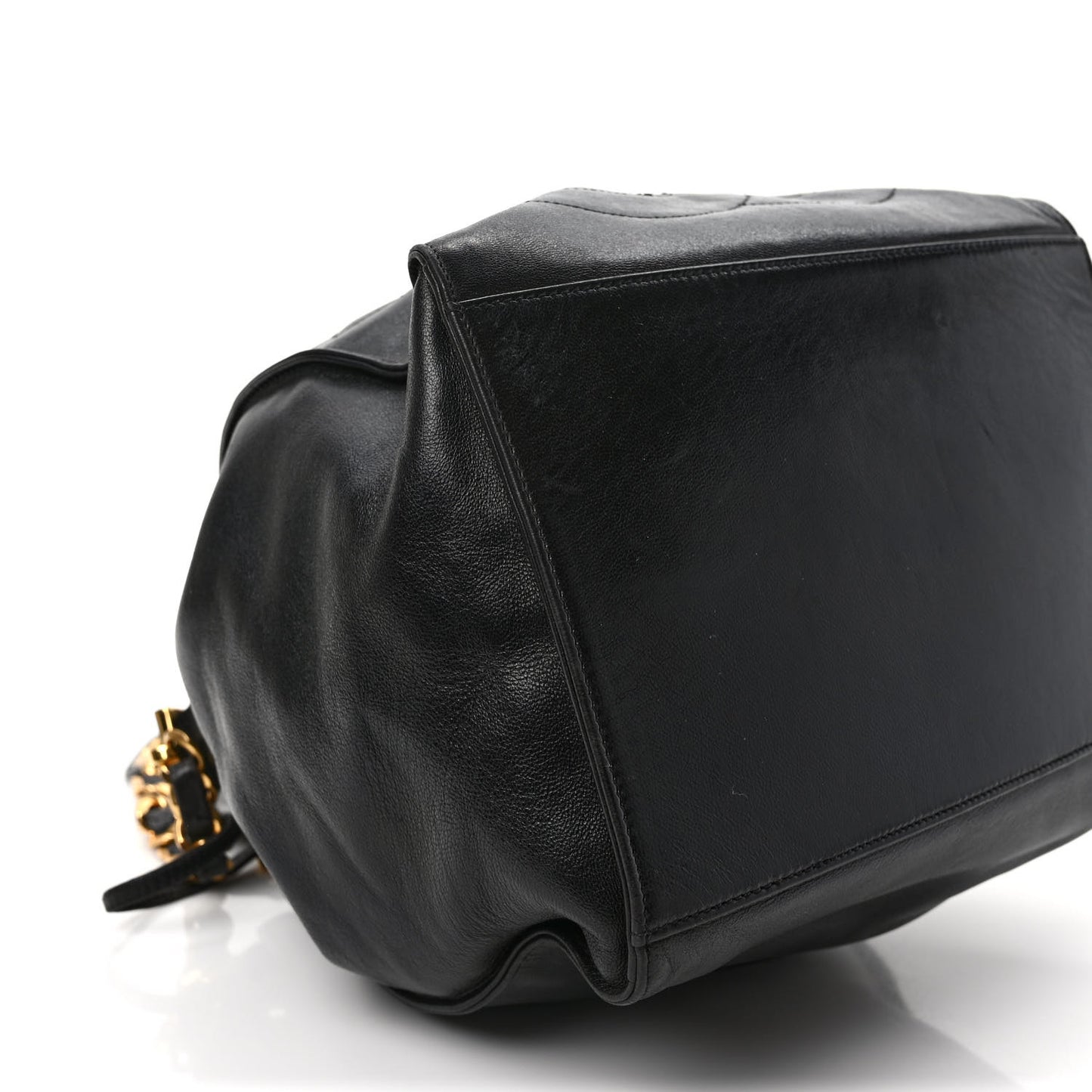 Lambskin CC Stitched Drawstring Bucket Bag Dark Brown