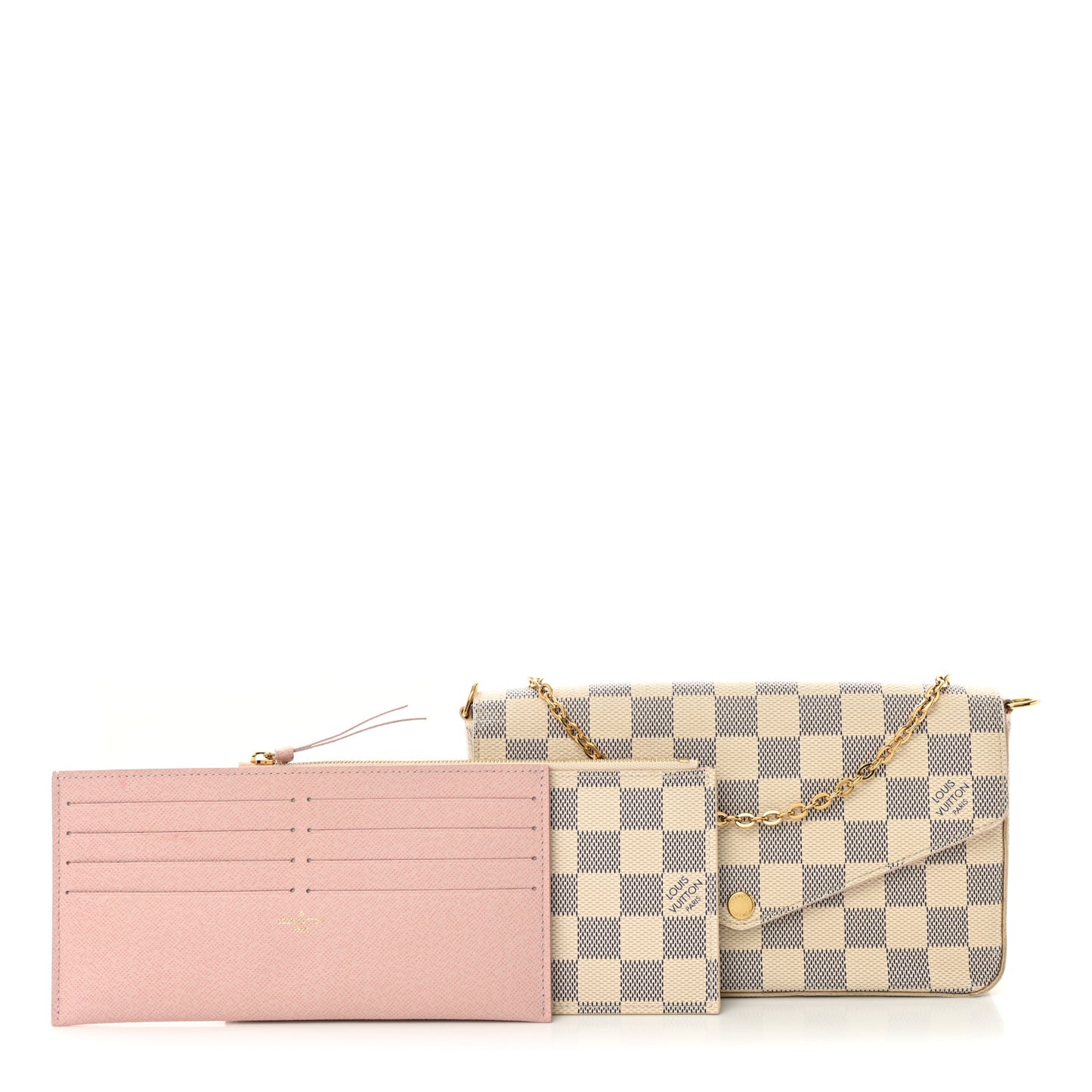 Damier Azur Pochette Felicie Chain Wallet Rose Ballerine