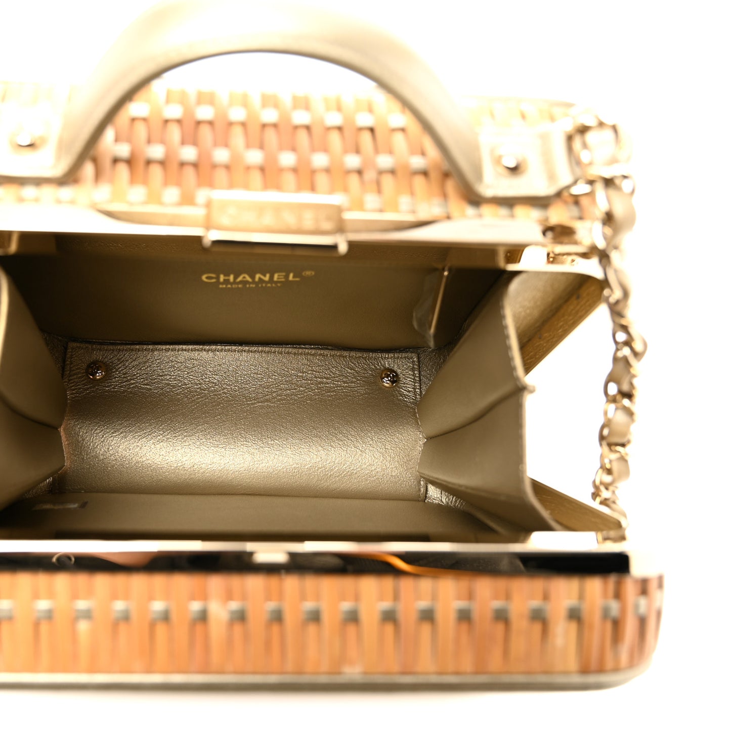 Raffia Calfskin Medium CC Filigree Vanity Case Gold
