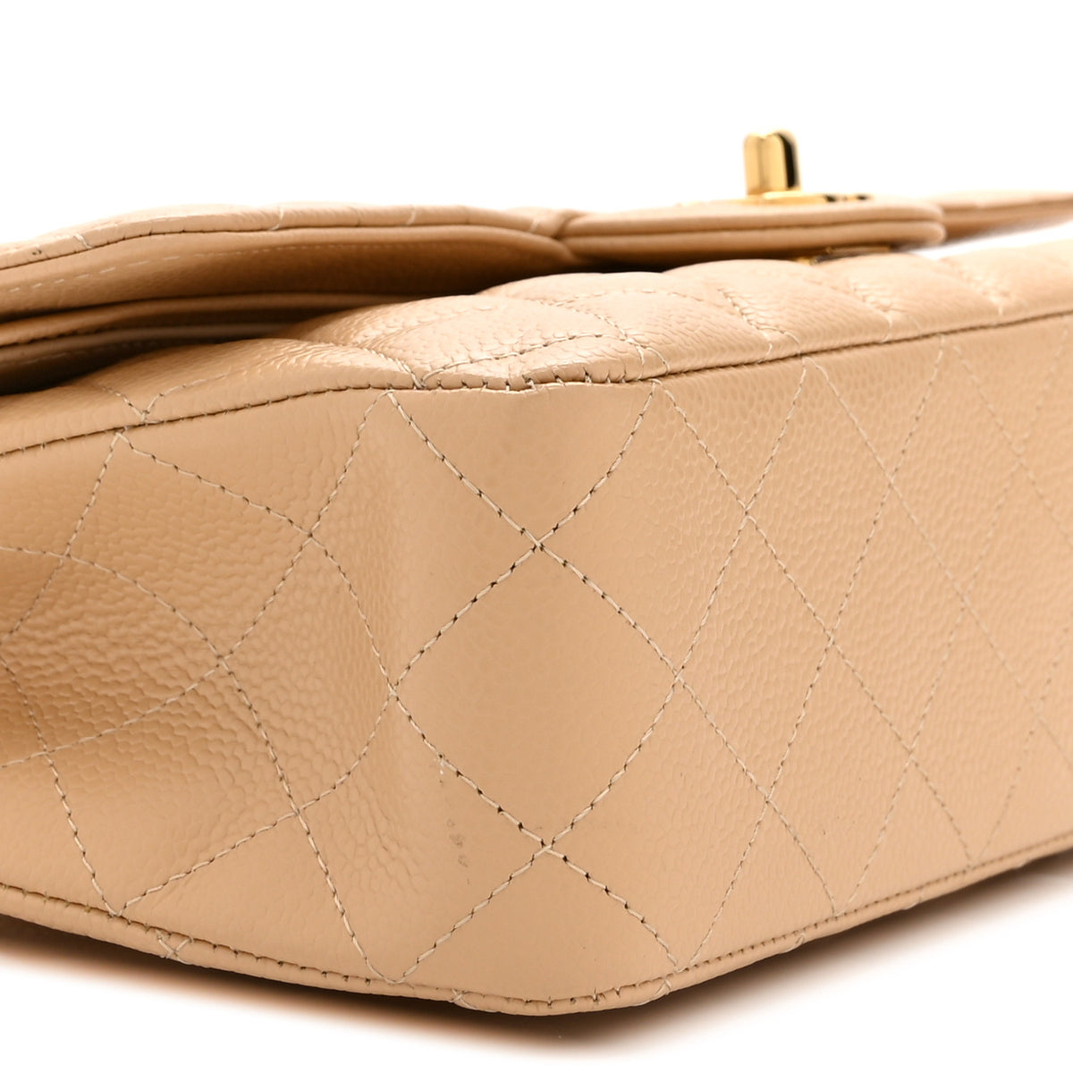 Caviar Quilted Medium Double Flap Beige