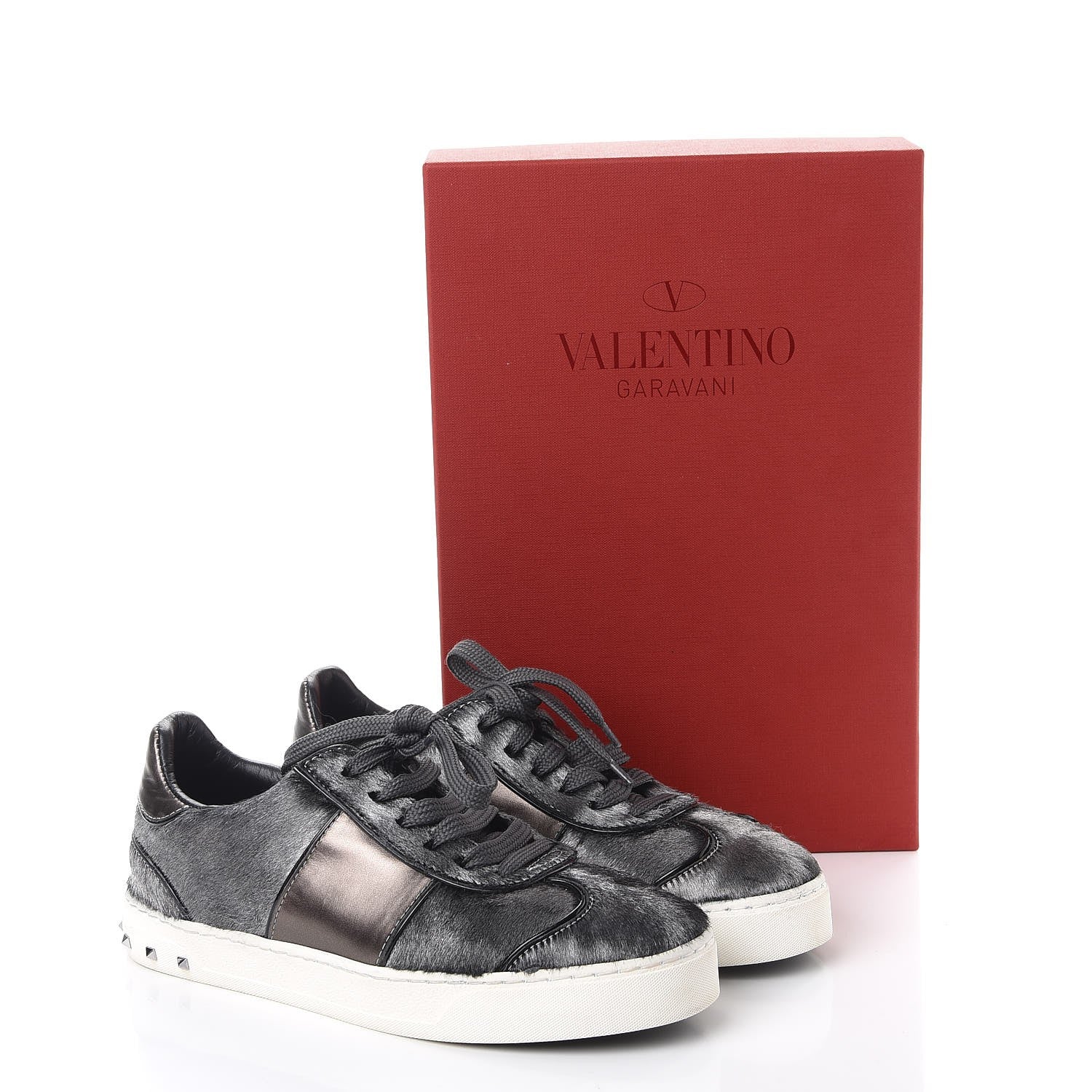 Valentino Garavani Metallic Calf Hair Rockstud Sneakers 36 Silver 12 of 12