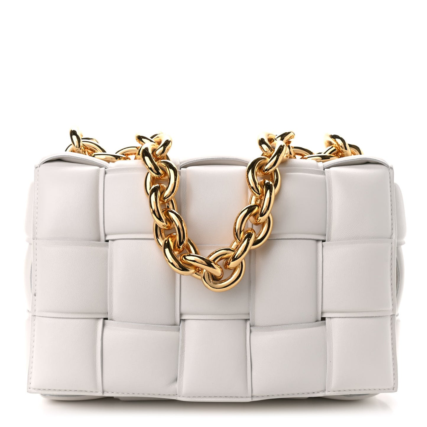 Lambskin Maxi Intreccio Padded Chain Cassette Crossbody Bag White