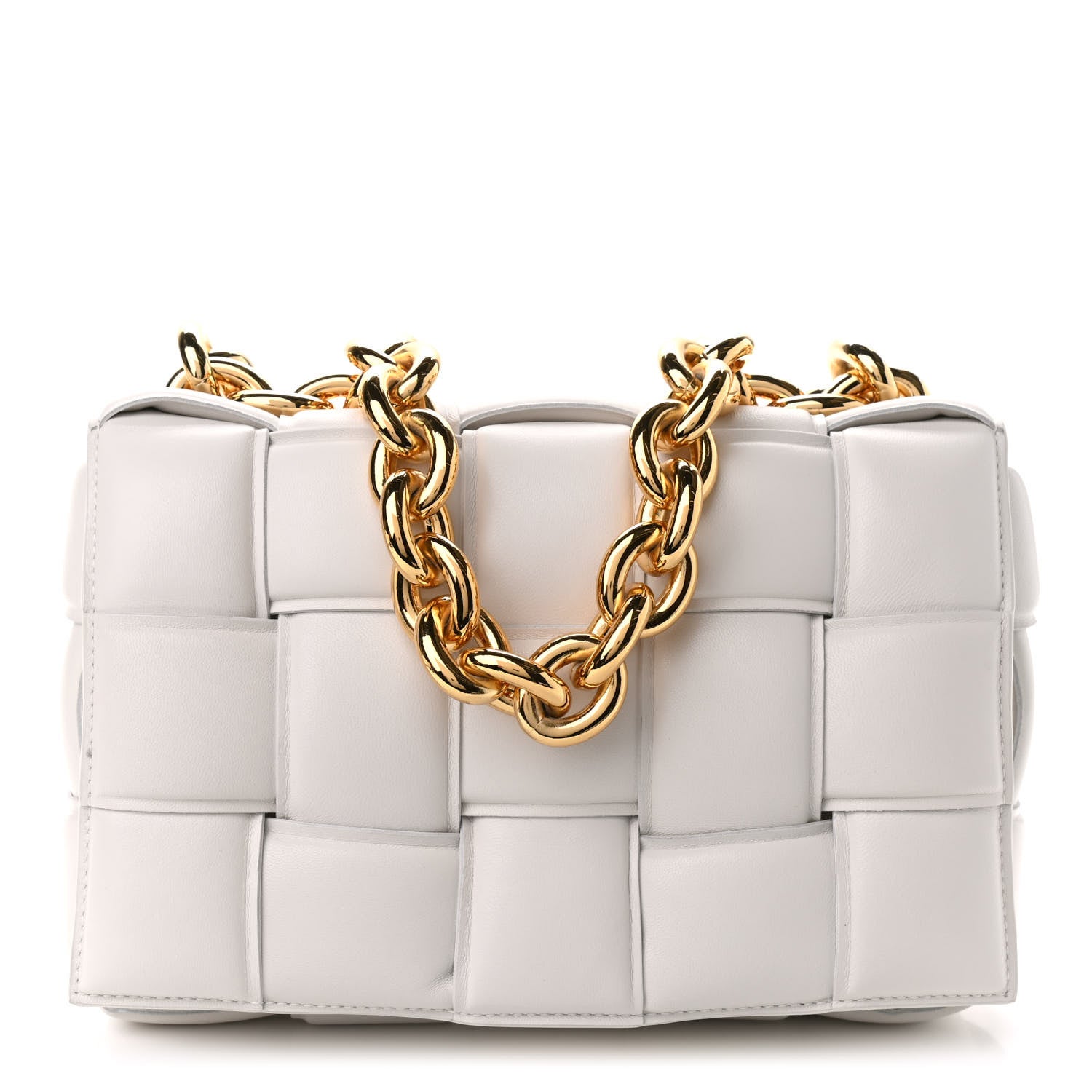 Bottega Veneta Lambskin Maxi Intreccio Padded Chain Cassette Crossbody Bag White 1 of 7