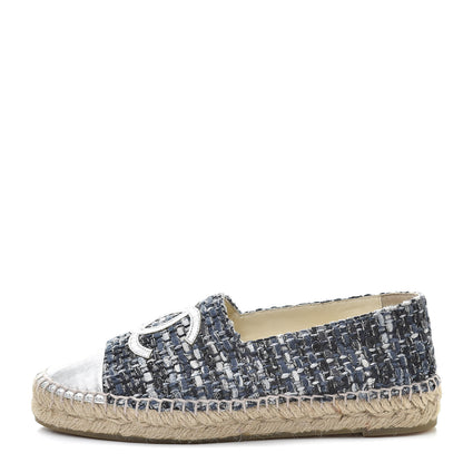 Chanel Metallic Tweed Lambskin CC Espadrilles 36 Blue Black Silver 1 of 11