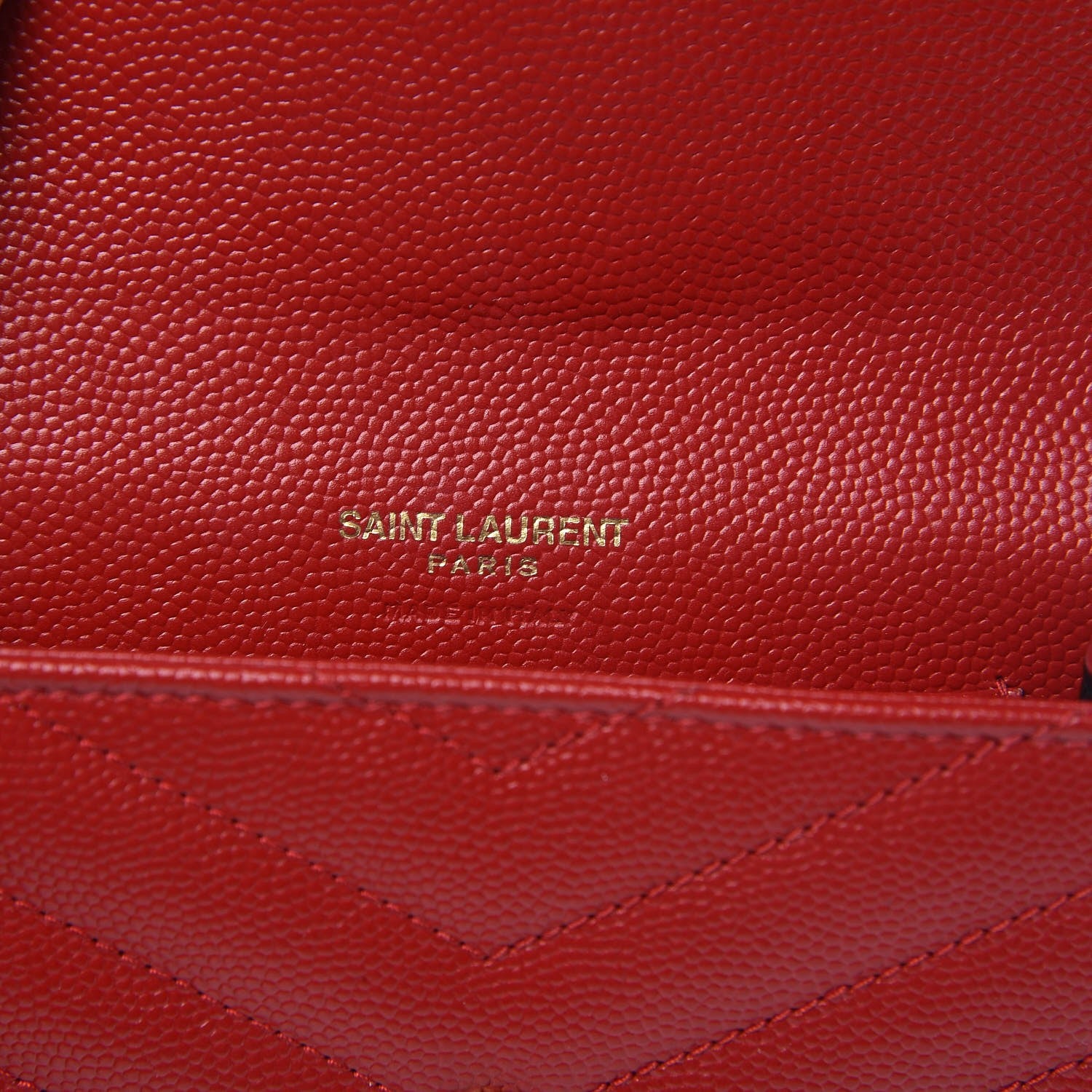 Saint Laurent Grain De Poudre Matelasse Chevron Small Monogram Envelope Wallet New Red 6 of 9