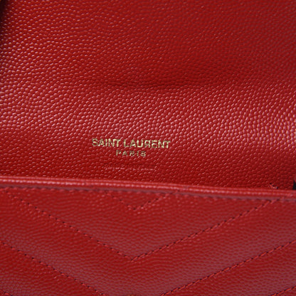 Saint Laurent Grain De Poudre Matelasse Chevron Small Monogram Envelope Wallet New Red 6 of 9