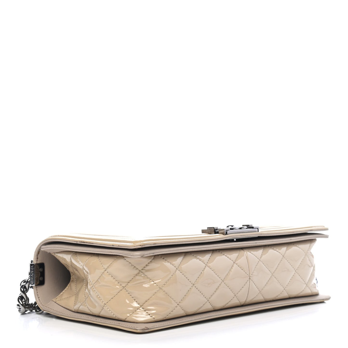Patent Chevron Quilted New Medium Boy Flap Light Beige