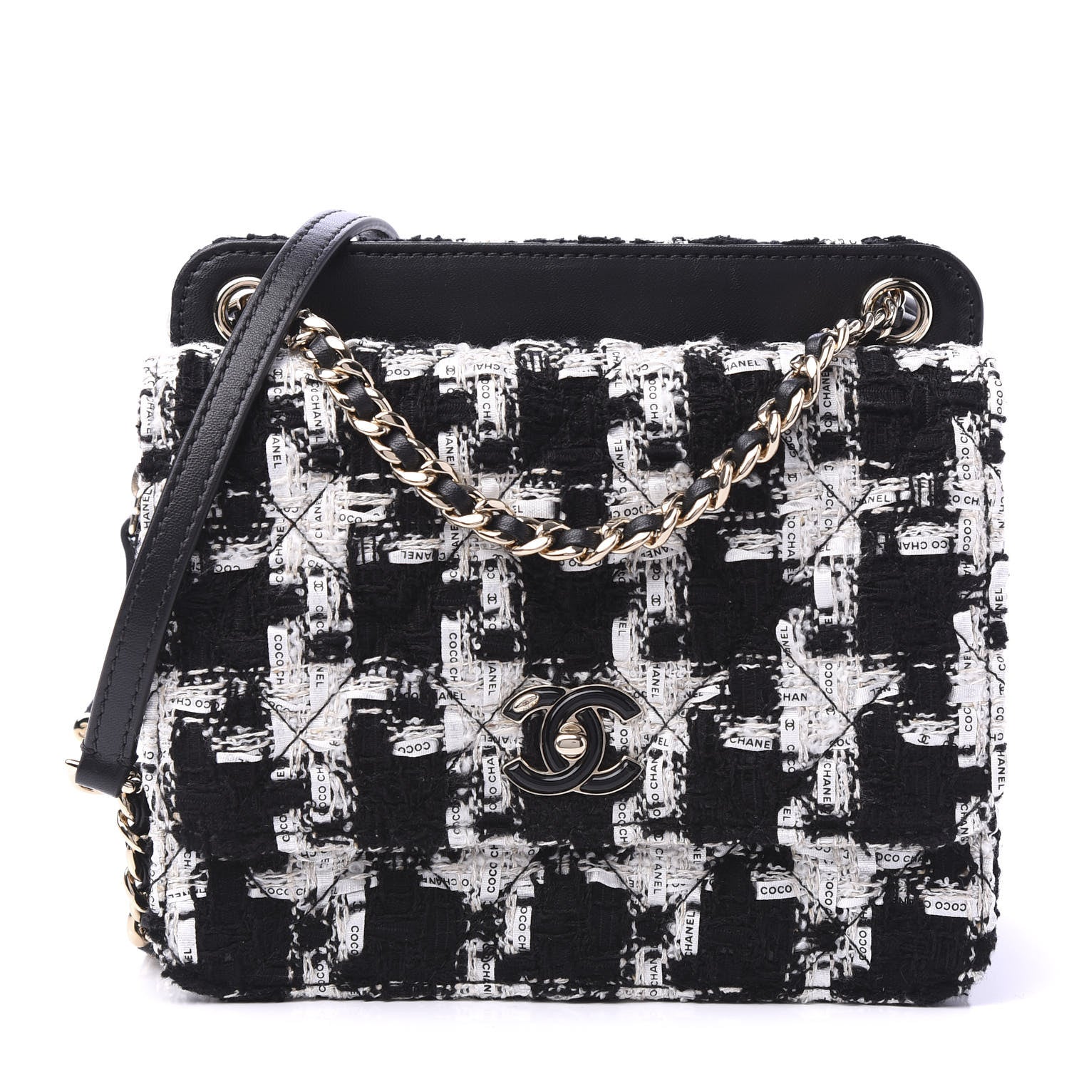 Chanel Tweed Lambskin Quilted Flap Black Ecru White 1 of 12
