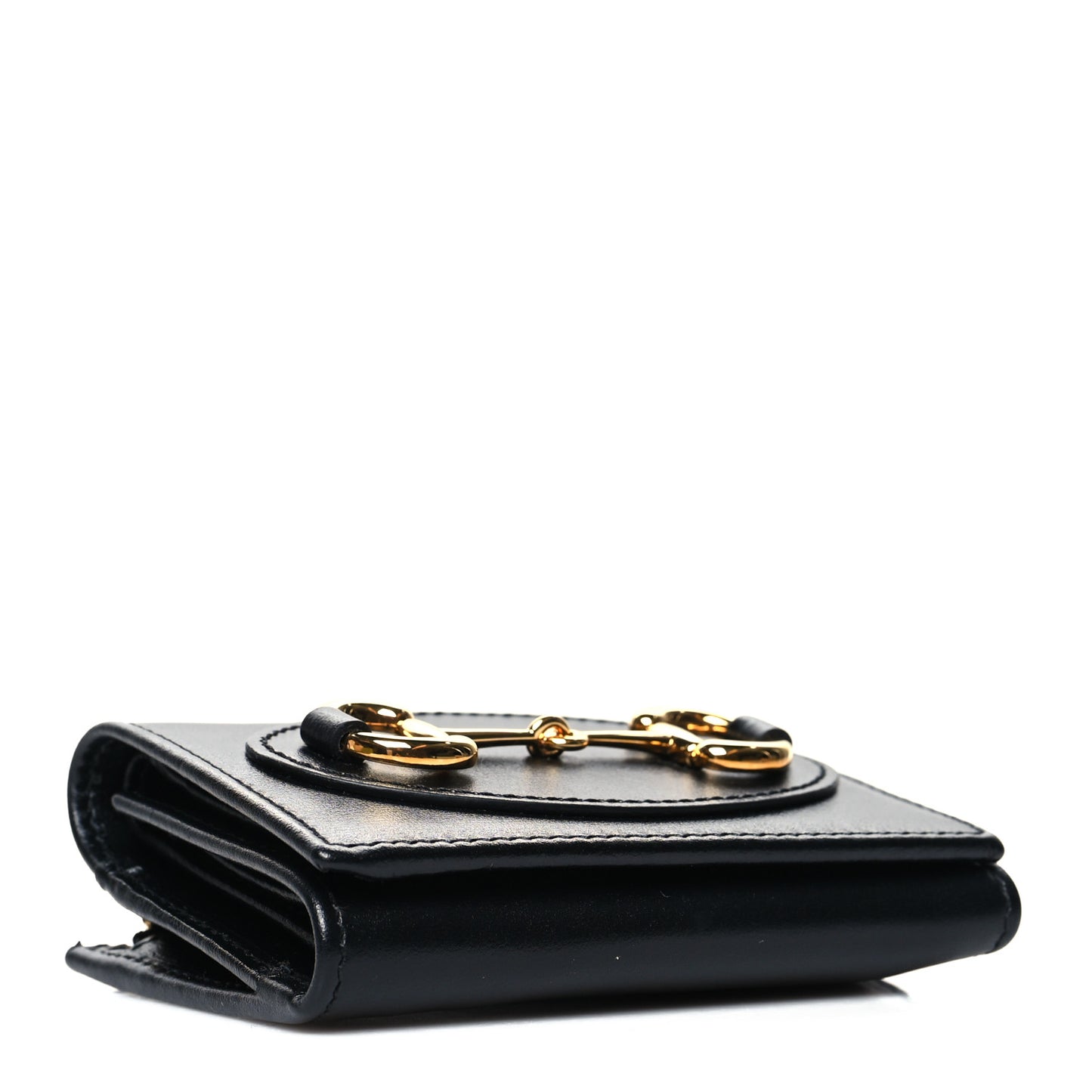 Boarded Plutone Calfskin Horsebit 1955 Tri Fold Wallet Black
