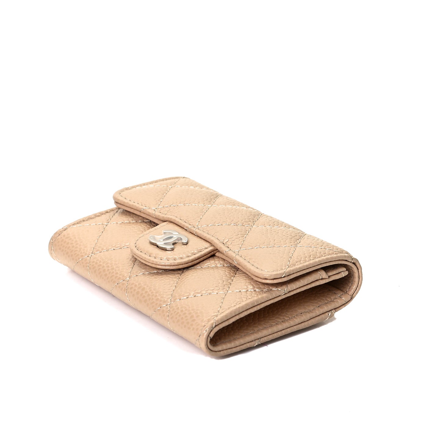 Caviar Quilted Flap Card Holder Wallet Beige