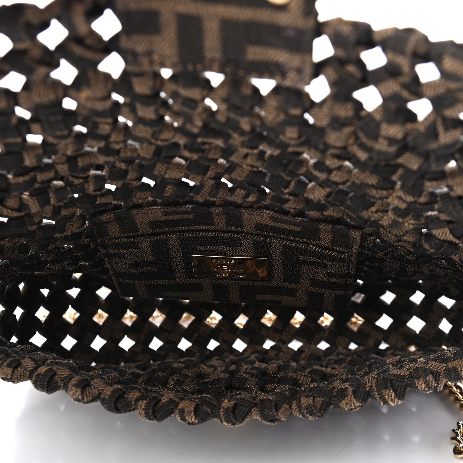 Fendi Fabric Jacquard FF 1974 Woven Knotted Mini Baguette Tobacco Moro 4 of 4