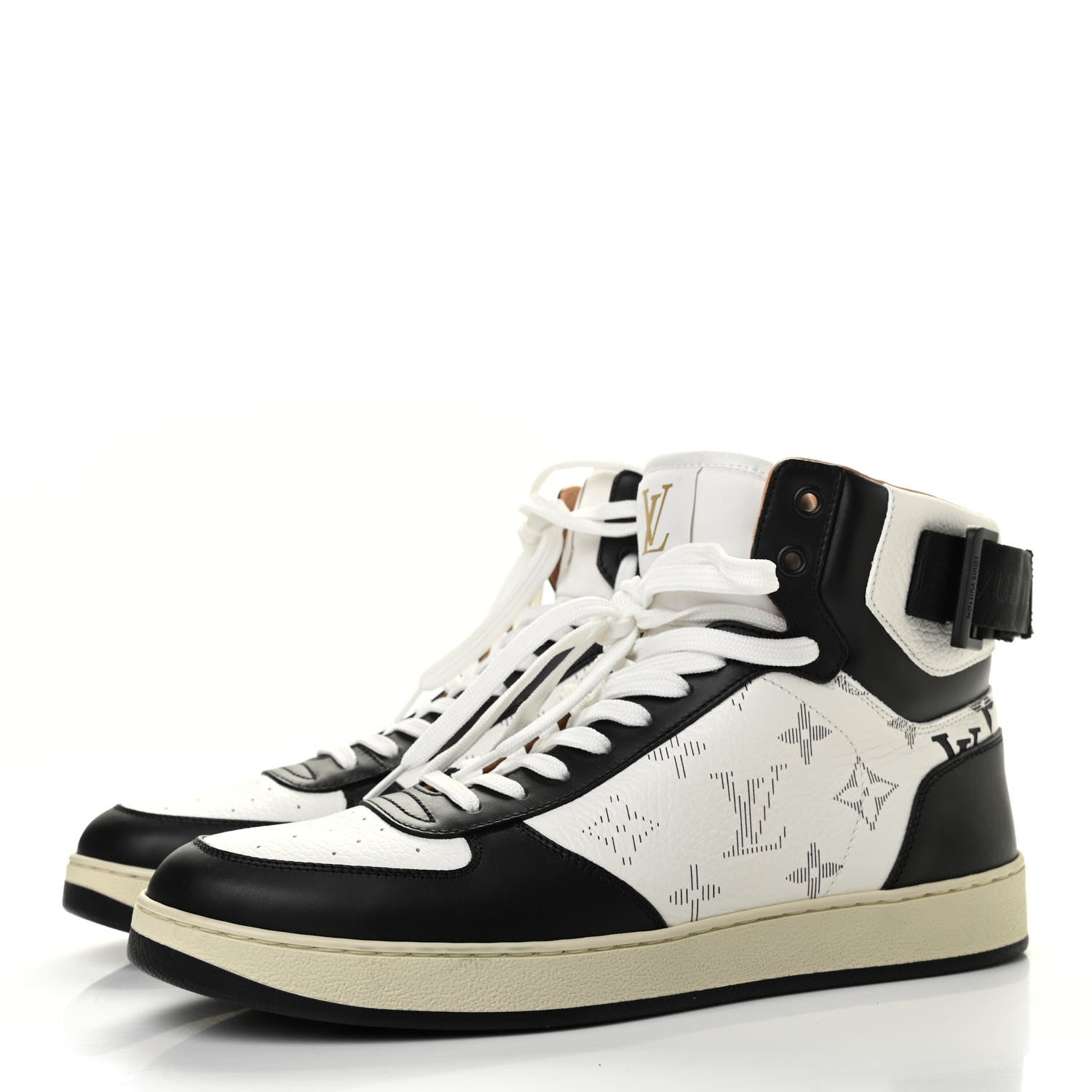 Louis Vuitton Calfskin Monogram Rivoli Mens High Top Sneakers 6 Black 3 of 8