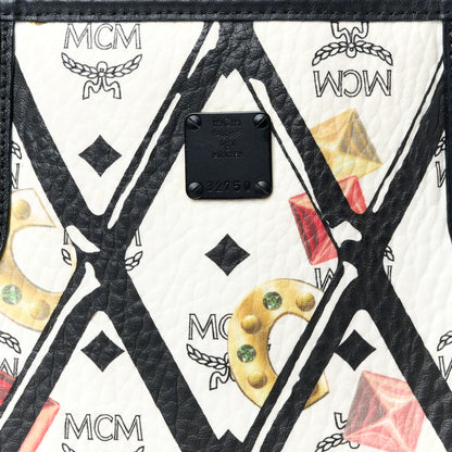MCM Visetos Calfskin Motif Rombi Lion Printed Reversible Shopper Tote White 11 of 16