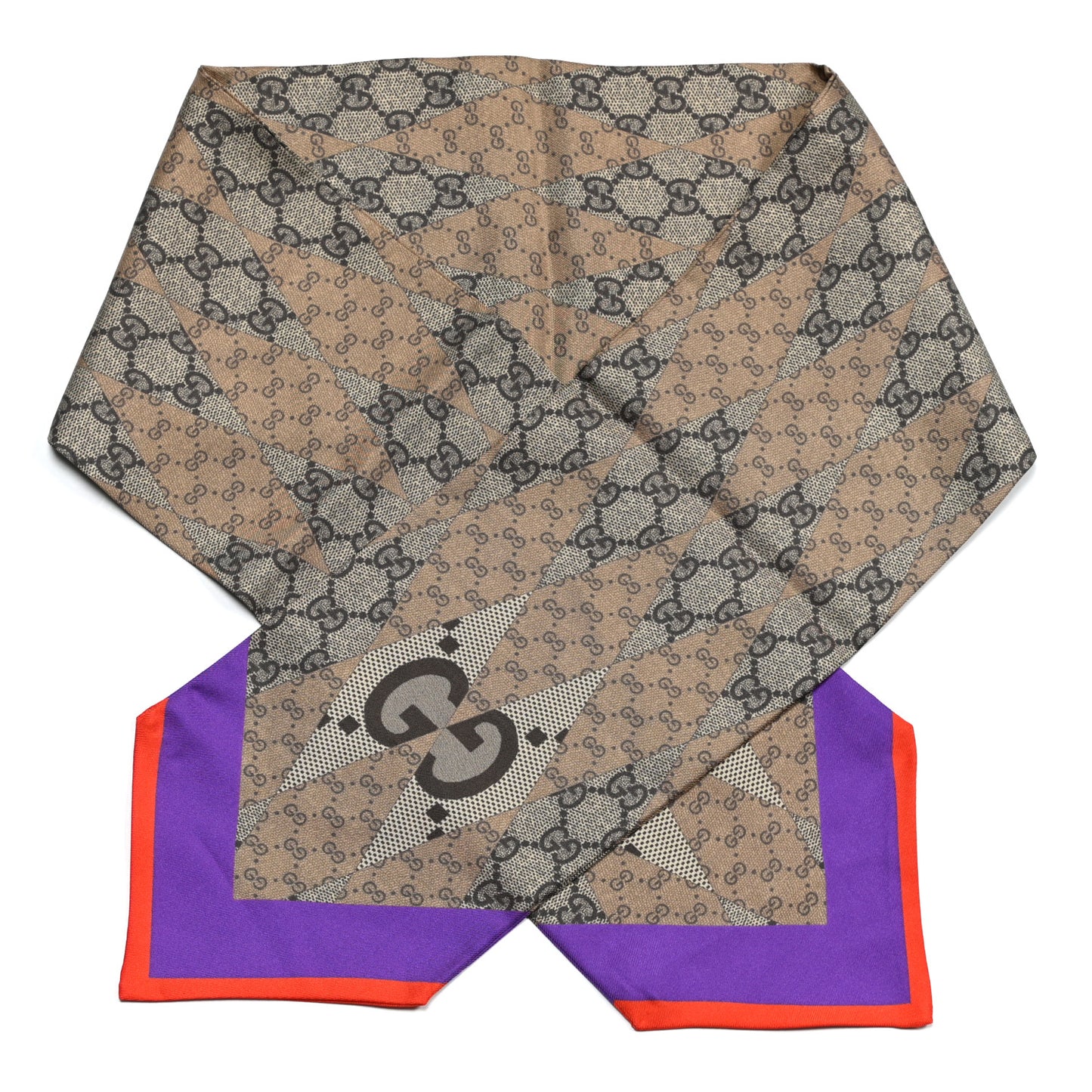 Silk Twill GG Monogram GG Rombybow Neck Bow Scarf Camel Dark Purple