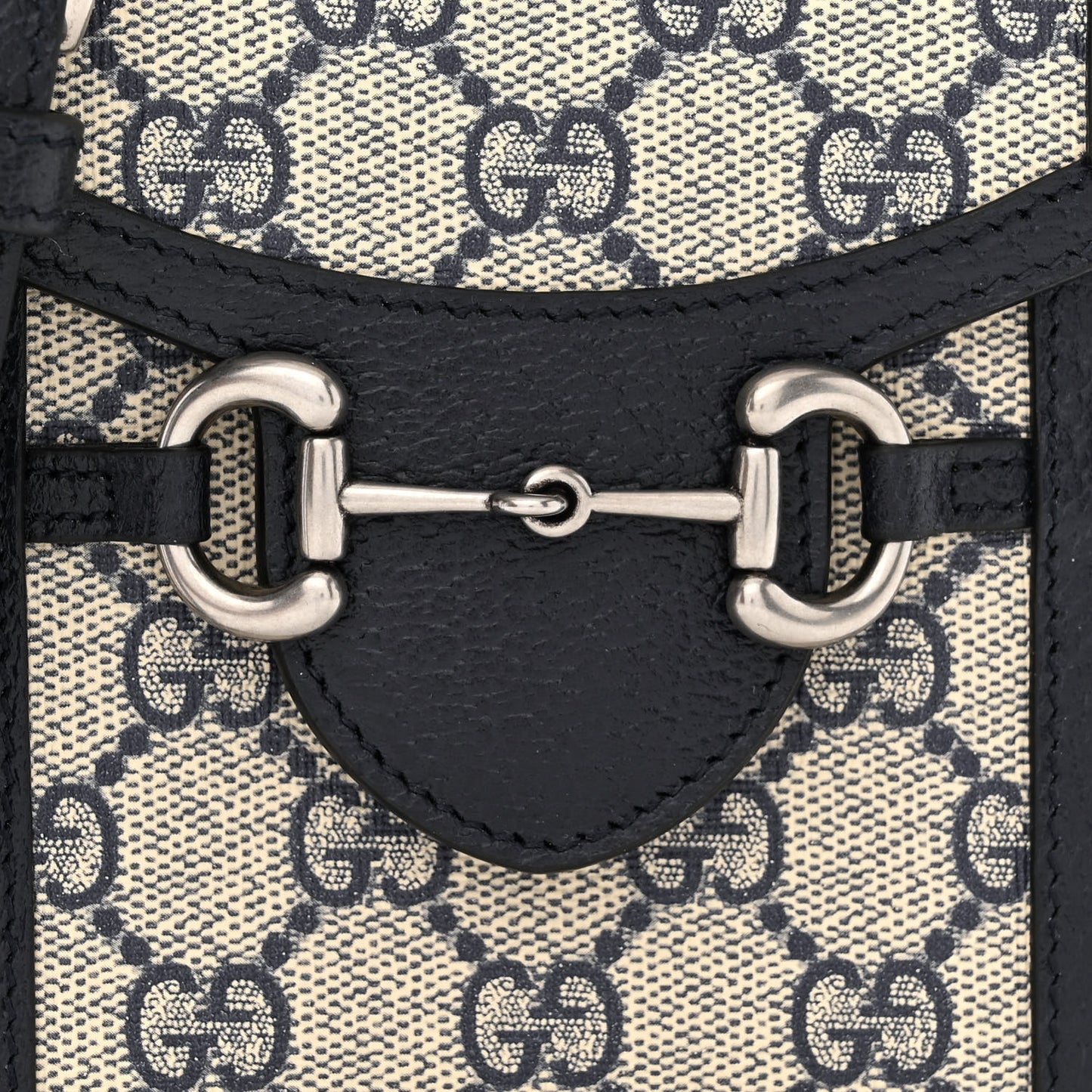 GG Supreme Monogram Textured Dollar Calfskin Mini Horsebit 1955 Crossbody Bag Beige Blue