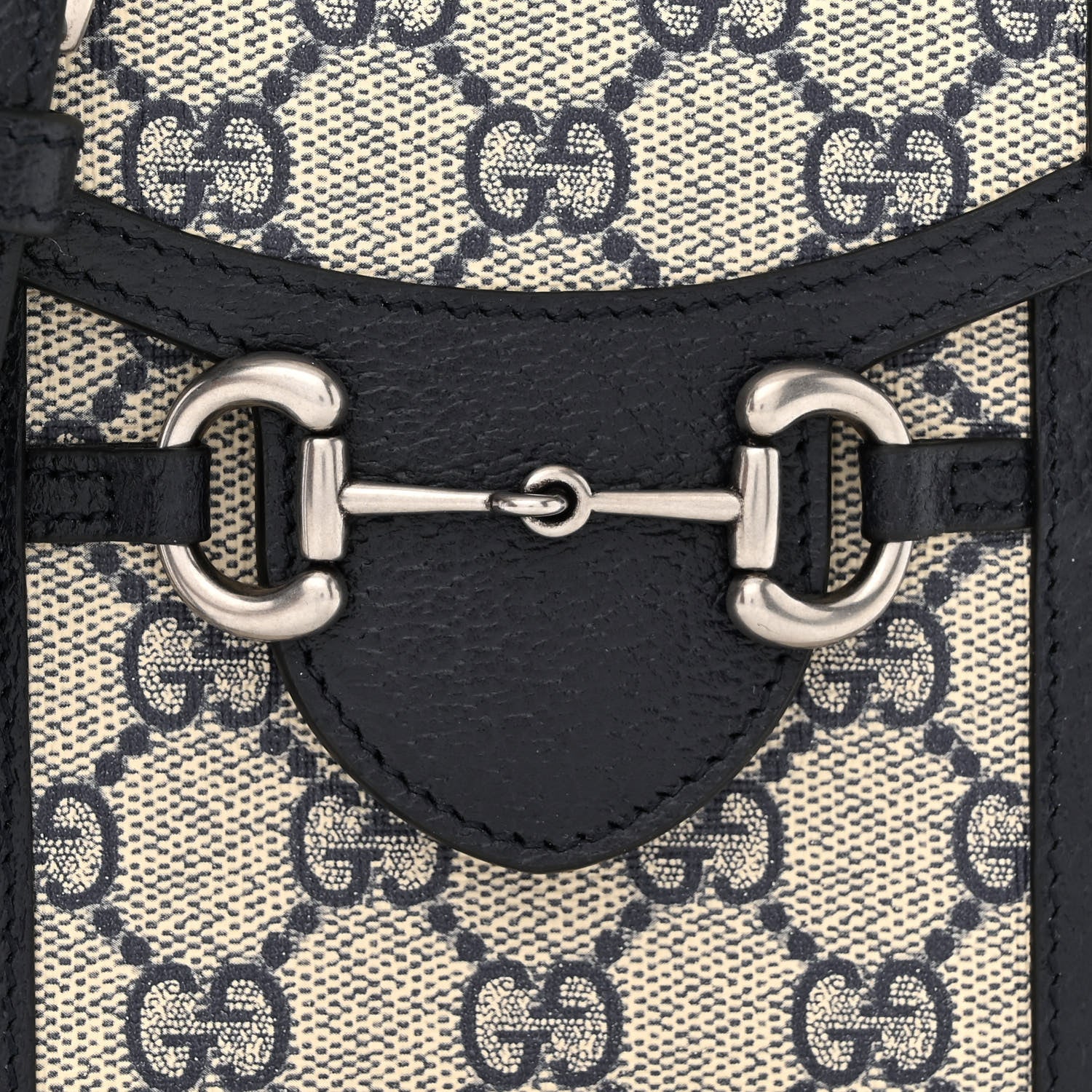 Gucci GG Supreme Monogram Textured Dollar Calfskin Mini Horsebit 1955 Crossbody Bag Beige Blue 8 of 10
