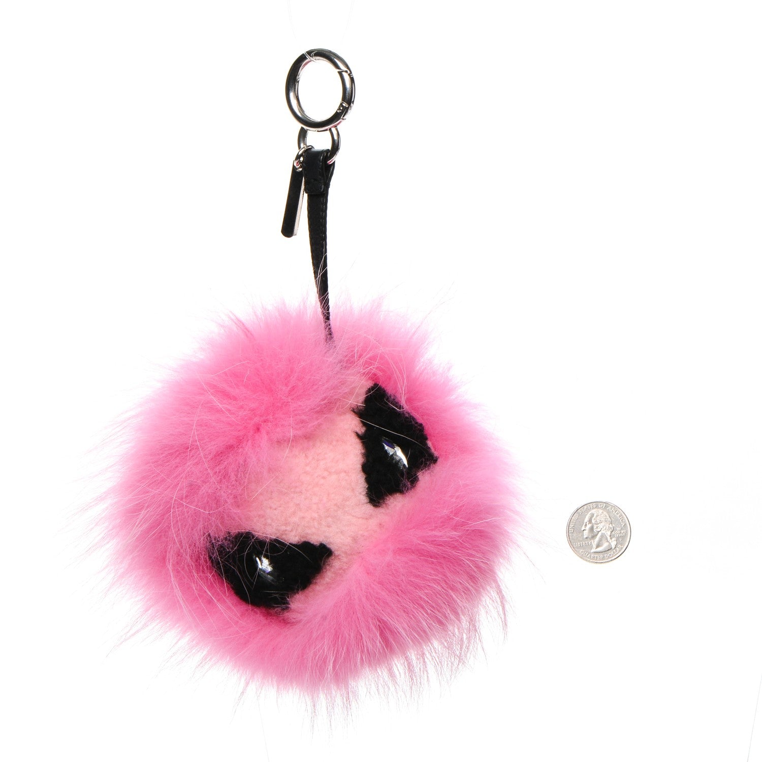 Fendi Fox Fur Shearling Crystal Tria Monster Bag Bug Charm Bubblegum 2 of 5