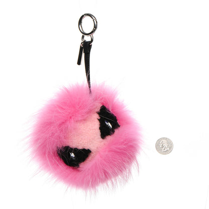 Fendi Fox Fur Shearling Crystal Tria Monster Bag Bug Charm Bubblegum 2 of 5
