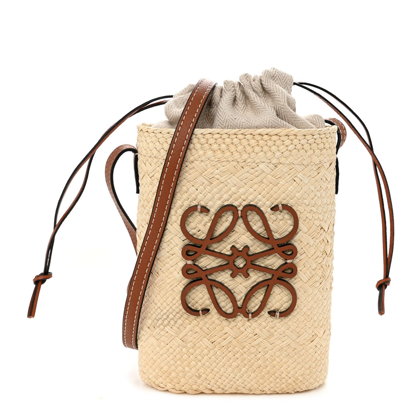 Calfskin Raffia Paulas Ibiza Square Bucket Bag Natural Tan