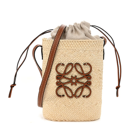 Loewe Calfskin Raffia Paulas Ibiza Square Bucket Bag Natural Tan 1 of 10