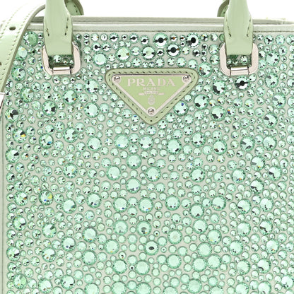 Prada Satin Crystal Metal Triangle Logo Small Double Handle Crossbody Tote Acqua 8 of 10