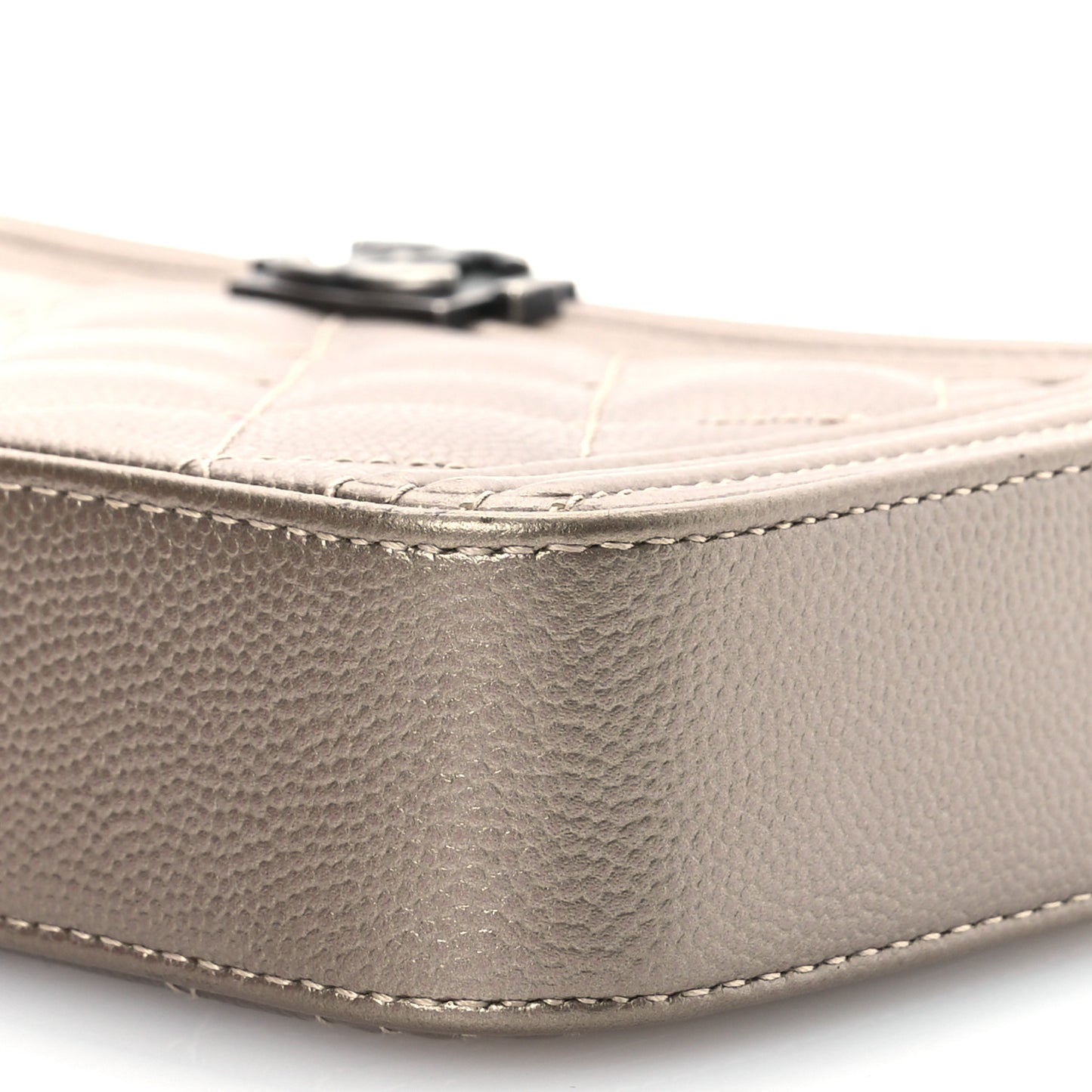 Metallic Caviar Quilted Small Boy Clutch With Chain Copper