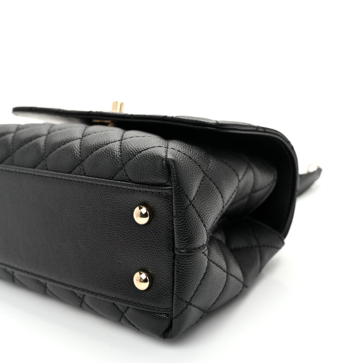 Caviar Lizard Embossed Quilted Mini Coco Handle Flap Black