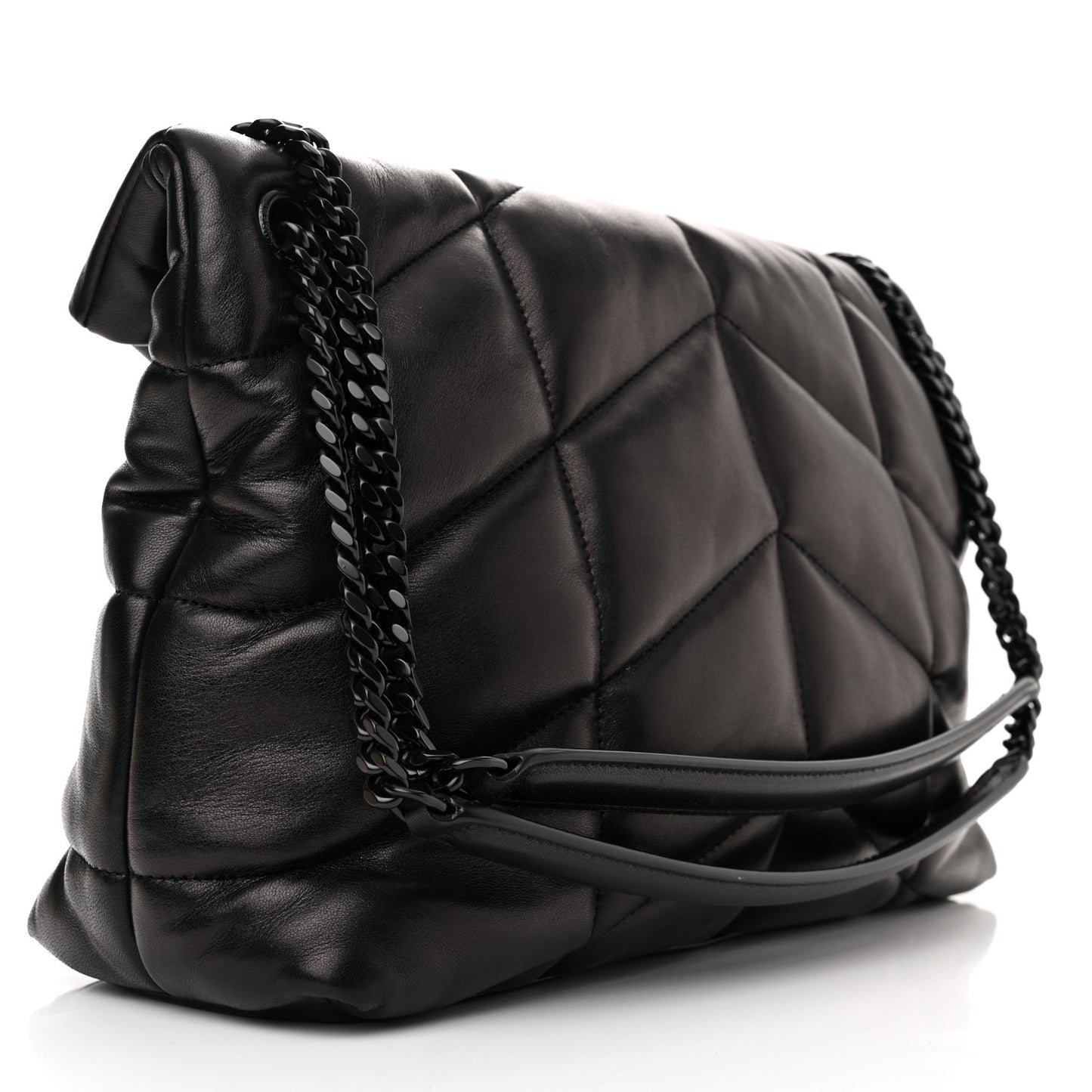 Calfskin Quilted Medium Loulou Puffer Monogram Chain Satchel Black