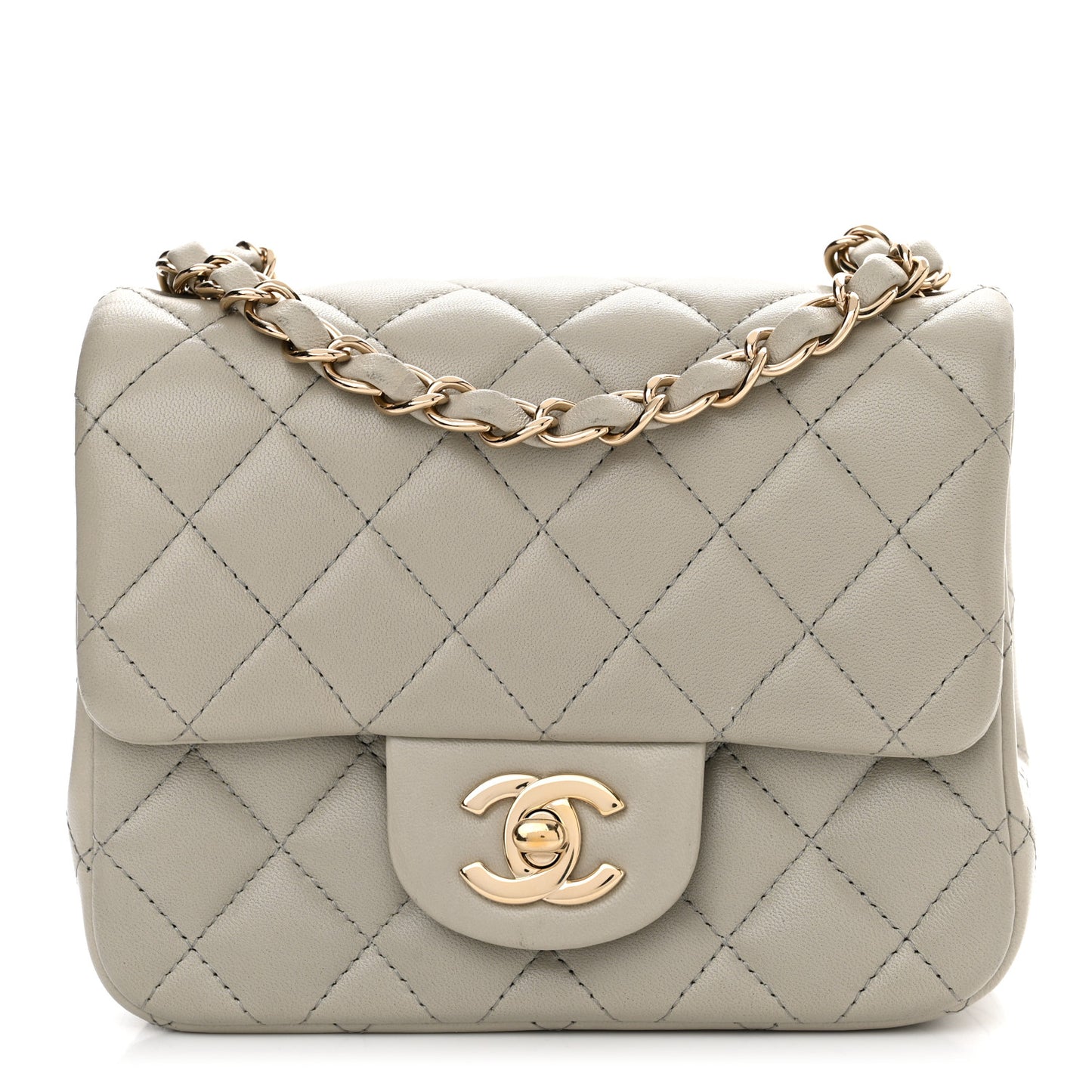 Lambskin Quilted Mini Square Flap Grey