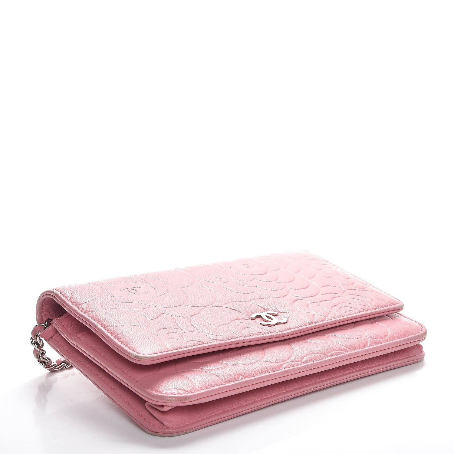 Chanel Lambskin Camellia Embossed Wallet On Chain WOC Pink 4 of 8