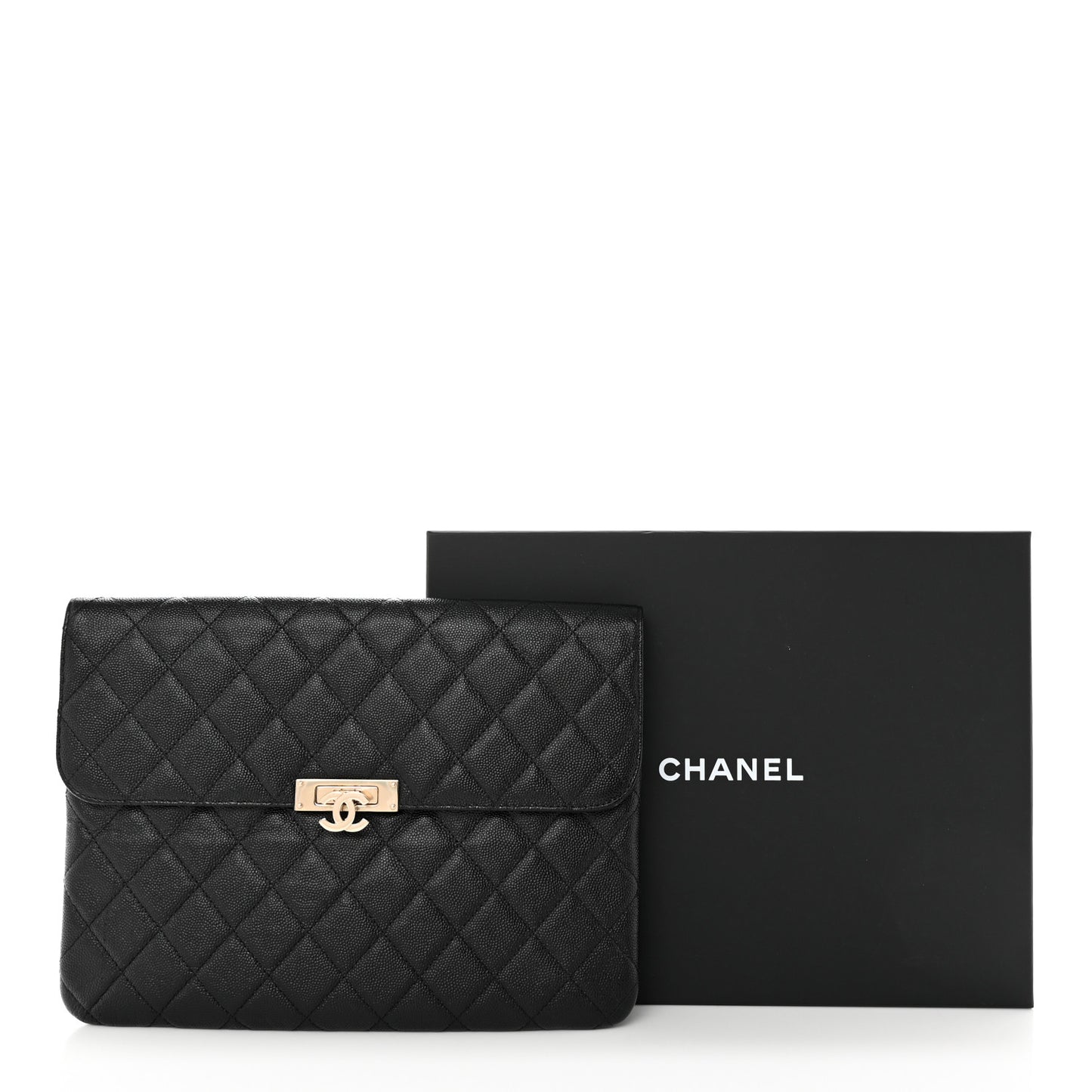 Caviar Quilted Medium Golden Class Pouch Black