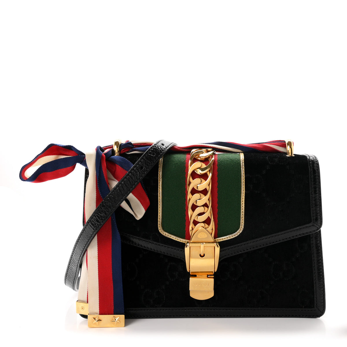 Velvet GG Monogram Small Sylvie Shoulder Bag Black