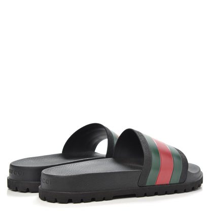 Gucci Rubber Web Mens Lug Sole Slide Sandals 12 Black Green Red 4 of 10